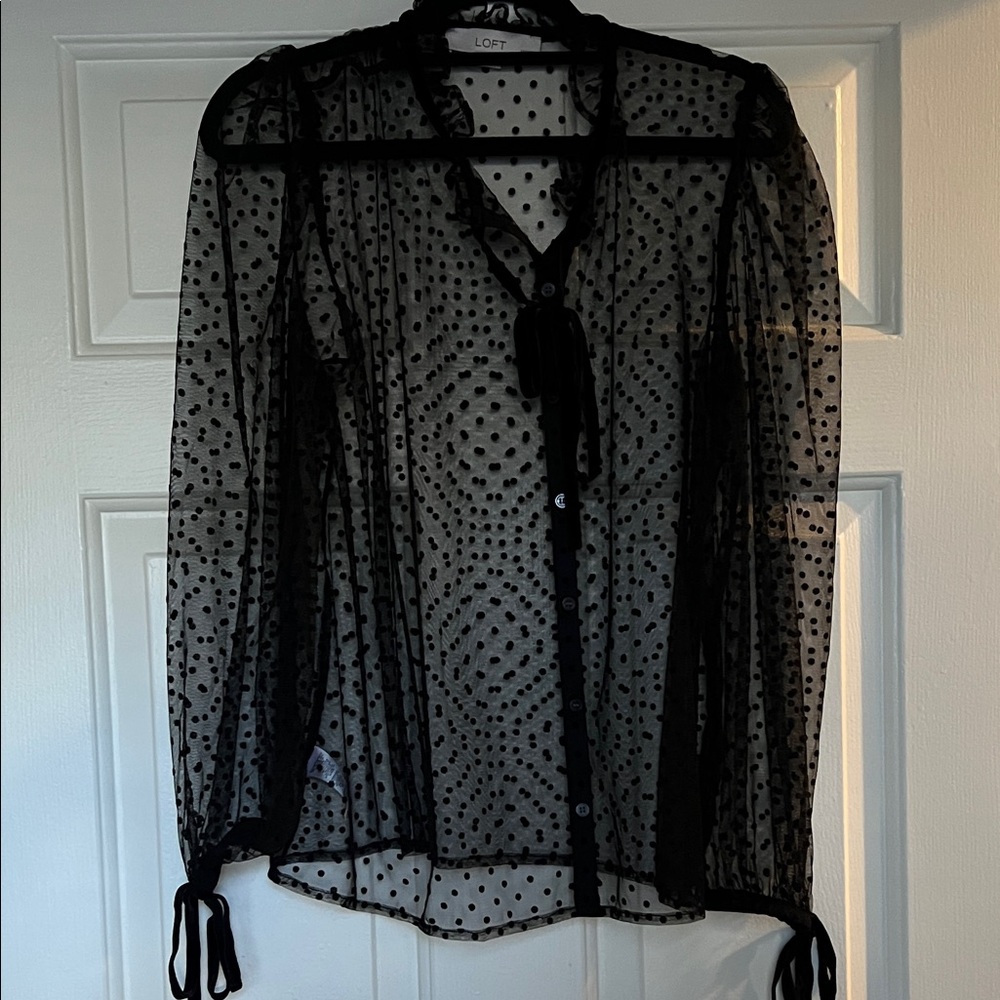 LOFT Black Sheer Polka Dot Blouse